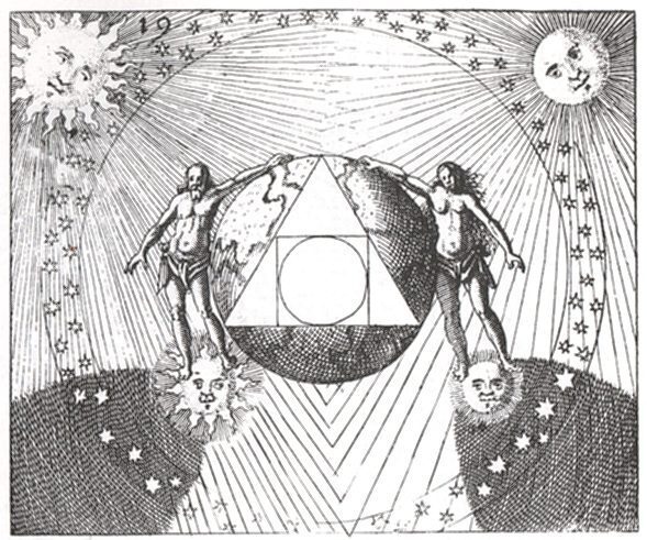 Alchemical Sun and Moon engraving — Jungian symbol of the union of opposites
